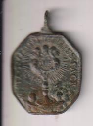 Custodia. y ángeles. Ley. latín. Medalla (AE 30 mms,) R/ Inmaculada, Ley. Latín. Siglo XVIII
