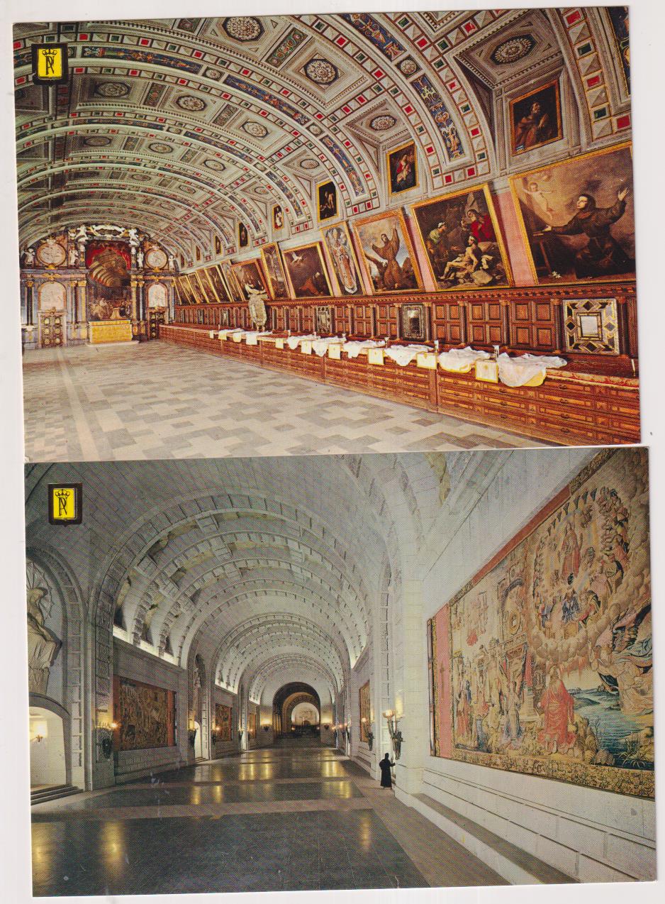 Lote de 2 Postales: El Escorial, Sacristía y Santa Cruz del Valle de los Caídos. E. Patrimonio N