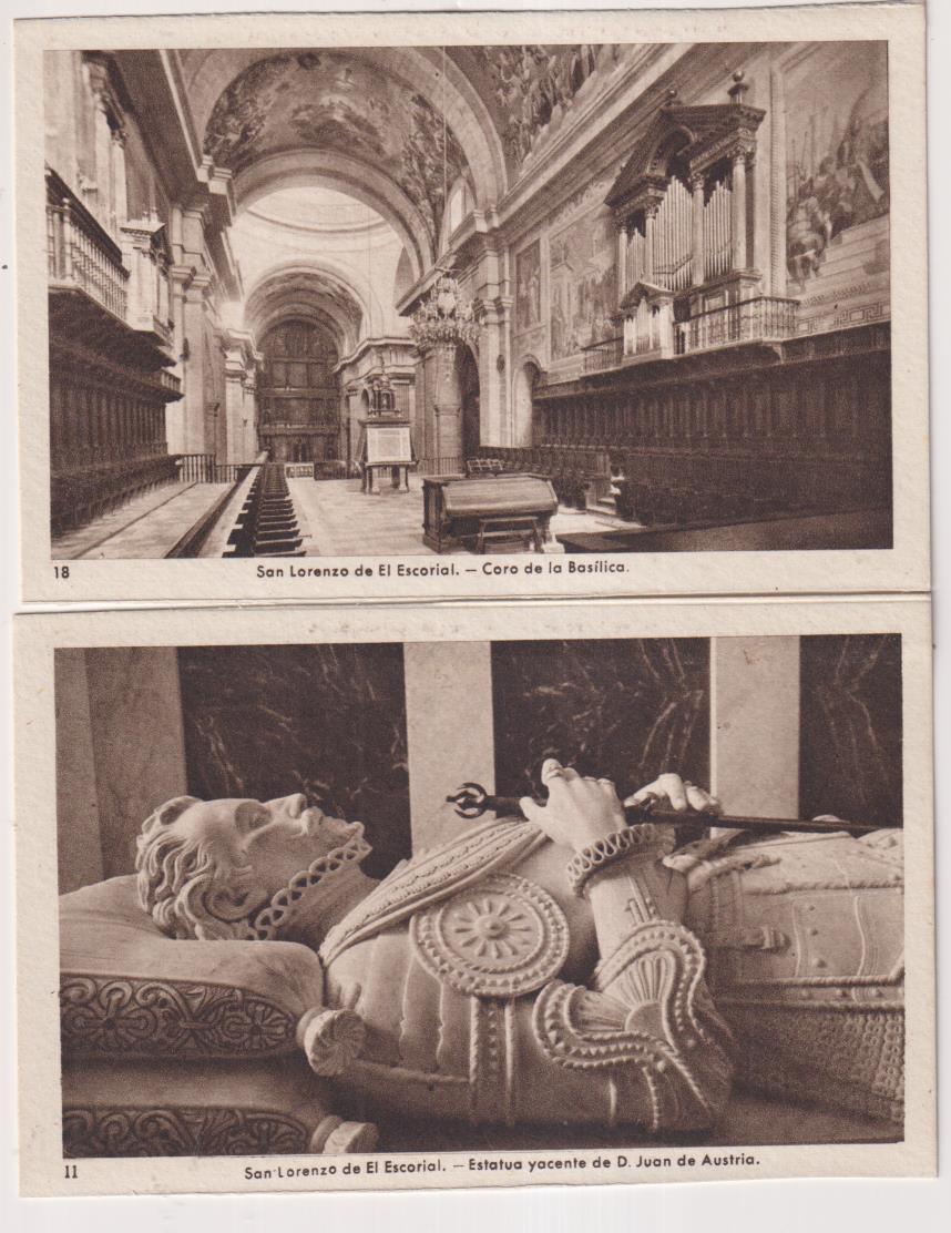 San Lorenzo de El Escorial. 2 Postales: Estatua de D. Juan de Austria y Coro de la Basílica