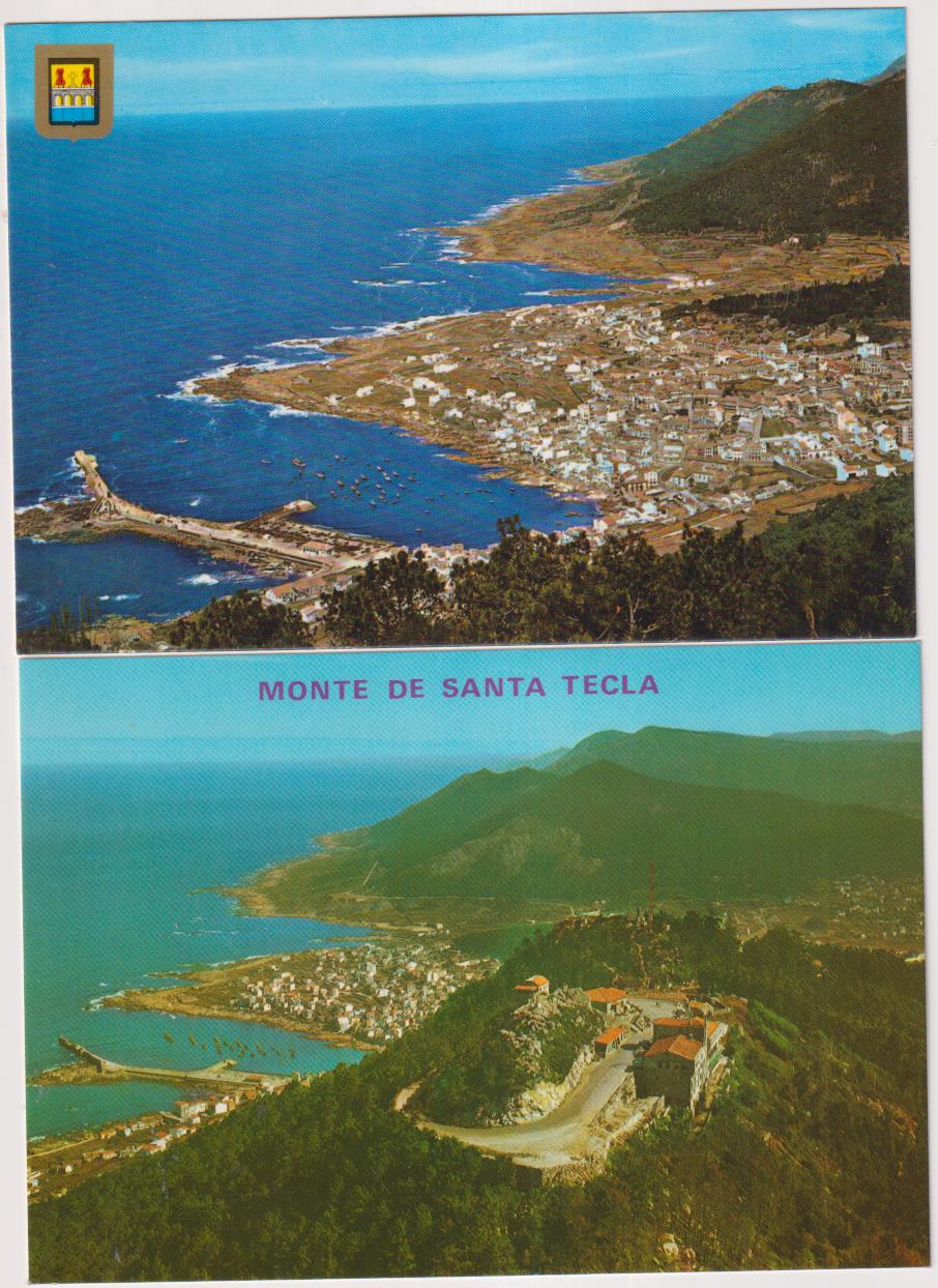 La Guardia. Lote de 2 postales: Vista Panorámica y vista aérea del Monte de Santa Tecla