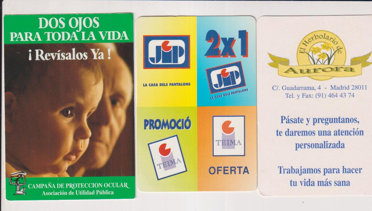 Lote de 3 Calendario para 1998: Campaña de Protección Ocular, Jip y Aurora el Herbolario