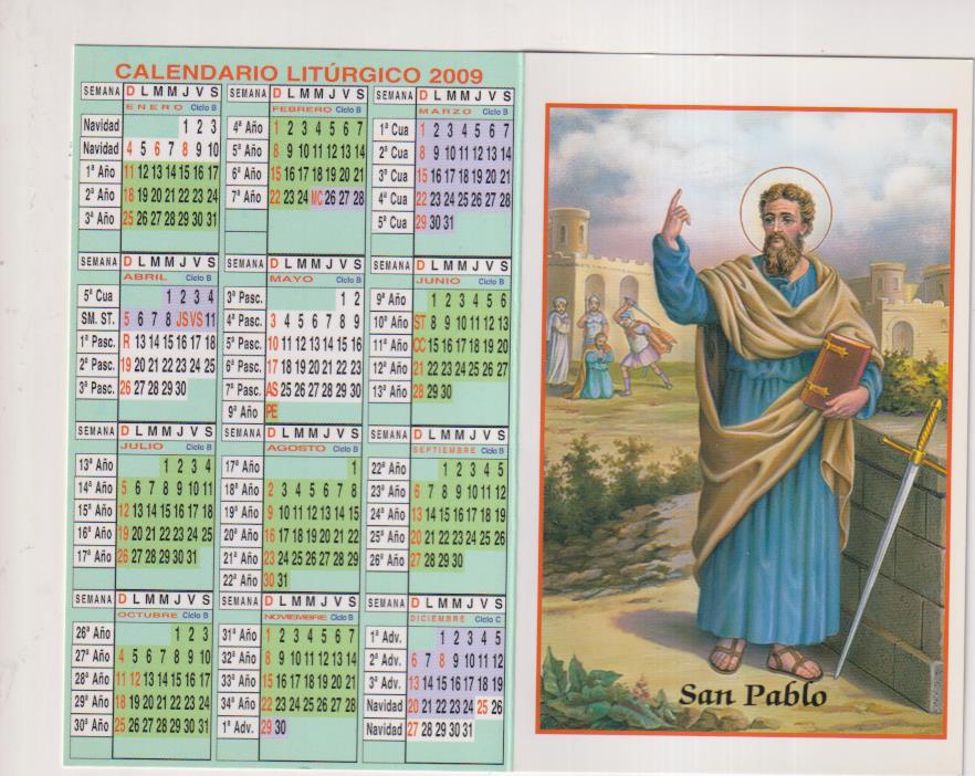 Calendario para 2009. Librería San pablo. Madrid. Calendario Litúrgico