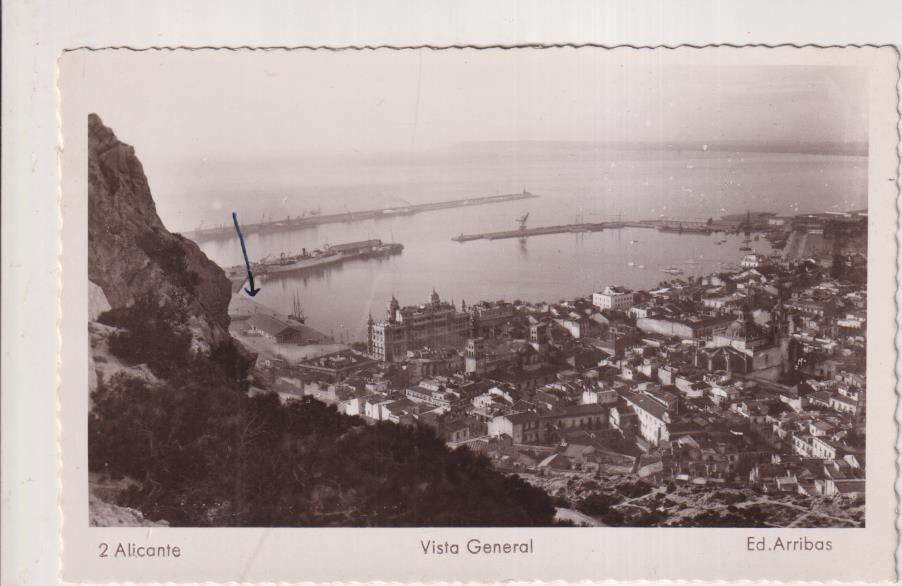 Alicante.- Vista General. Ediciones Arriba 2. fechada al dorso en Noviembre de 1953