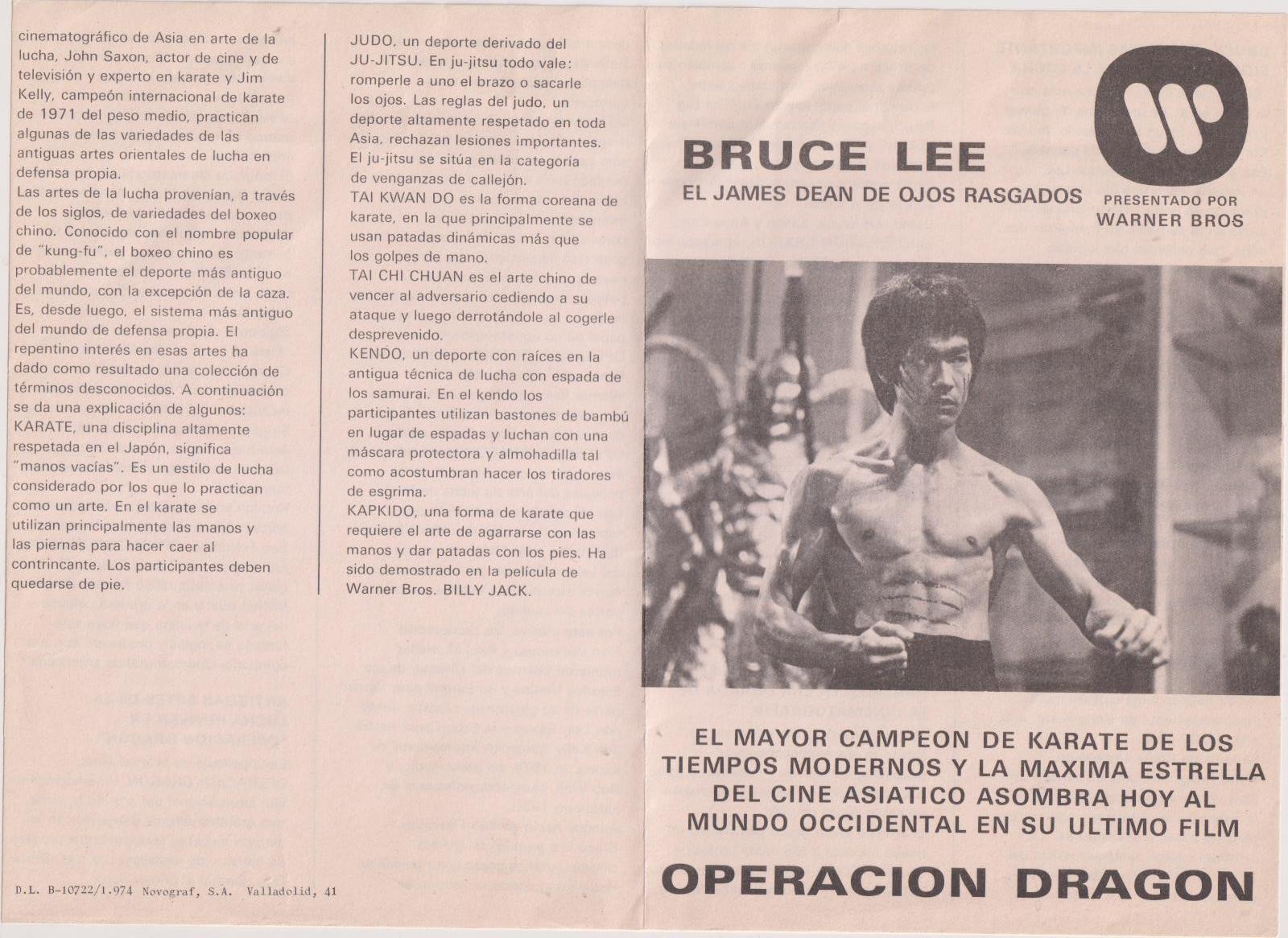 Bruce Lee. Operación Dragón. Guía doble de W.B.