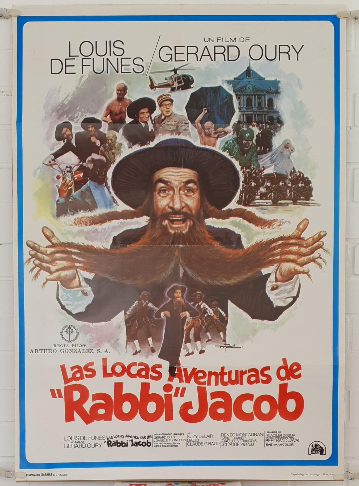 Las locas Aventuras del Rabbi jacob. Cartel (100x70) de Estreno, 1974