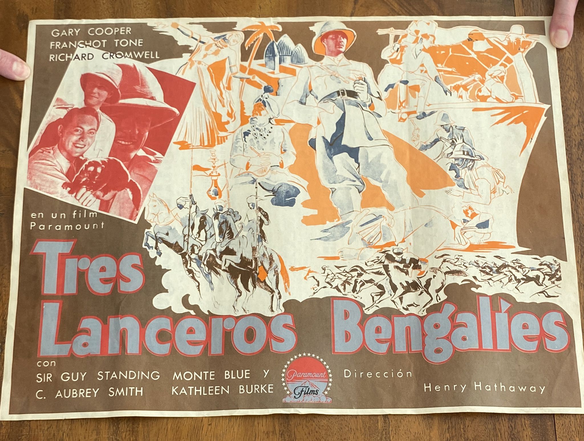 Tres Lanceros Bengalíes. Programa grande o pequeño cartel (34,5x44). Reproducción Facsímil