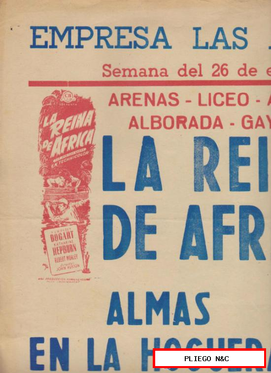 Empresa Las Arenas. Cartel (35x49) 26 Enero-1 Feb. 1953