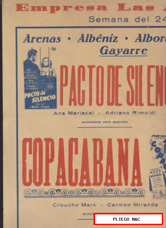 Empresa Las Arenas. Cartel local (35x49) Semana 24 al 30 Abril 1950
