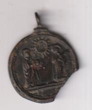 Medalla, Tres figuras de Santos.  en Exergo: Roma. R/ Dos Santos. Arriba J.H.S. Siglo XVII-XVIII