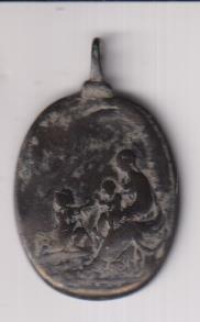 San Antonio Abad. Medalla (AE 35 mms.) R/ Virgen con el Niño Jesús y S. Juan Evan..? Siglo XVIII