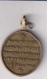 Sancto Dios....Ley, en Español. medalla (AE 28 mms.) R/ Limado por completo. Siglo XVIII