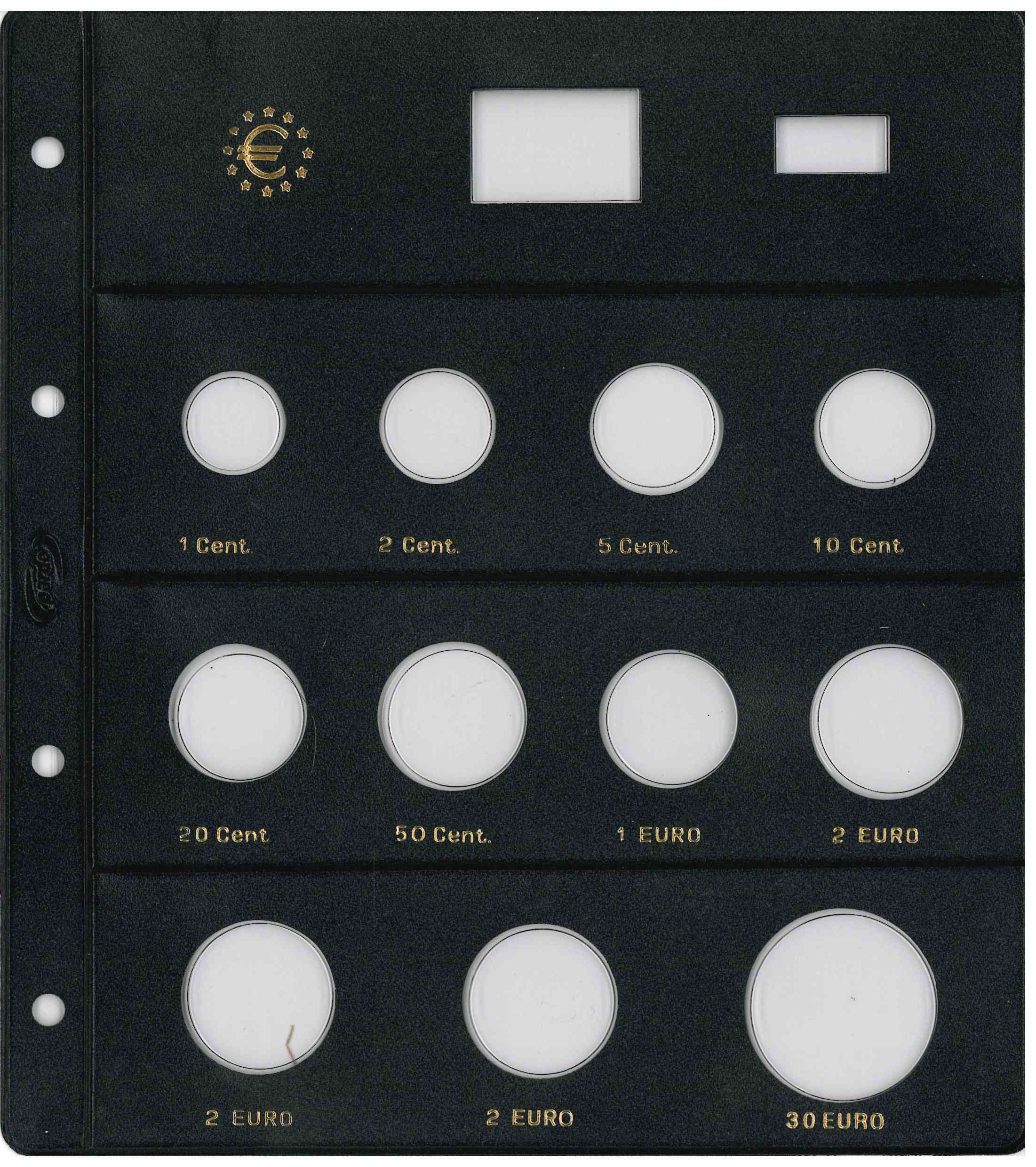 Pardo. Funda monedas de Euro. 11 alojamientos. Moneda 30 euros