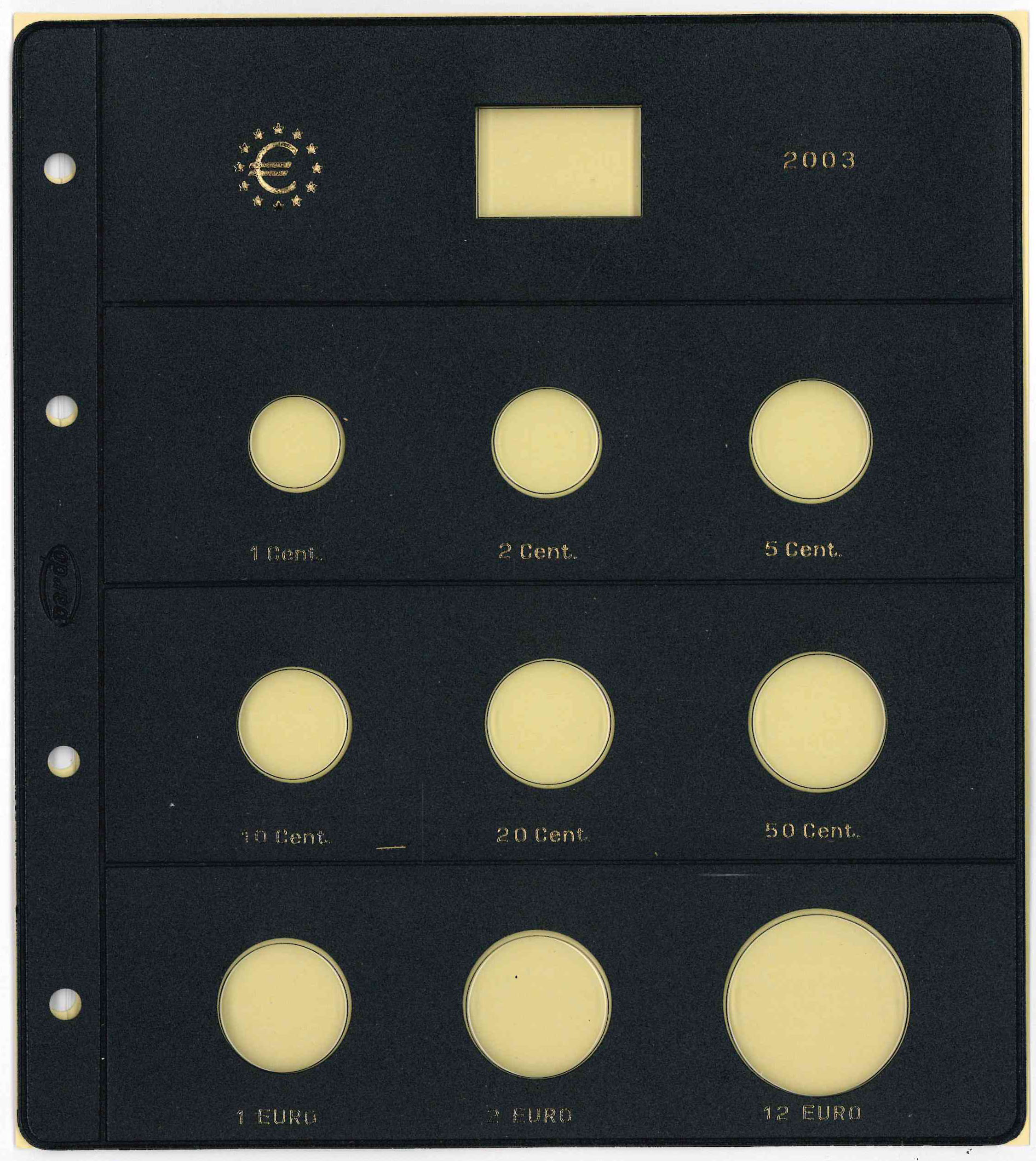 Pardo. Funda monedas de Euro 2003. 9 alojamientos, uno para la moneda de 12 euros