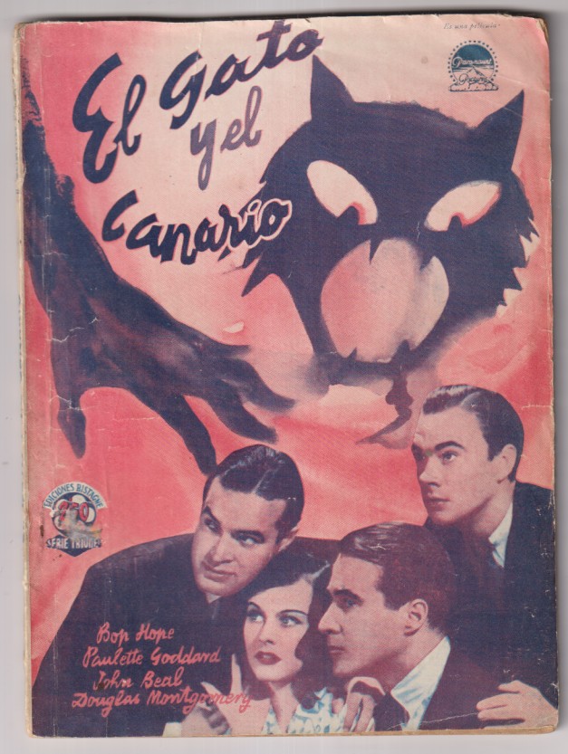 El gato y el canario. Paramount. Bobo Hope, Paulette Goddard. Foto Novela. Ediciones Bistagne. (72 páginas con fotos de la película) Escaso