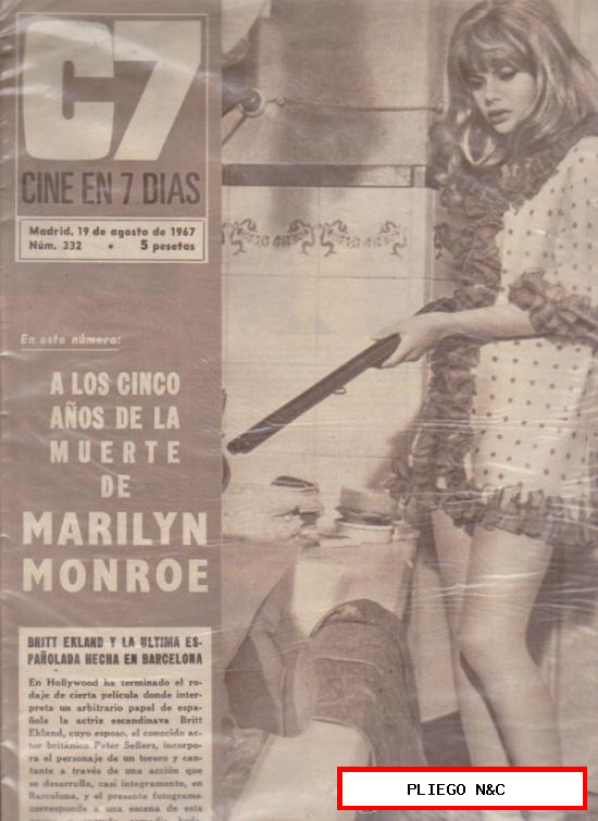 Cine en 7 Días nº 332. 19 Agosto 1967. A los cinco años de la muerte de Marilyn Monroe