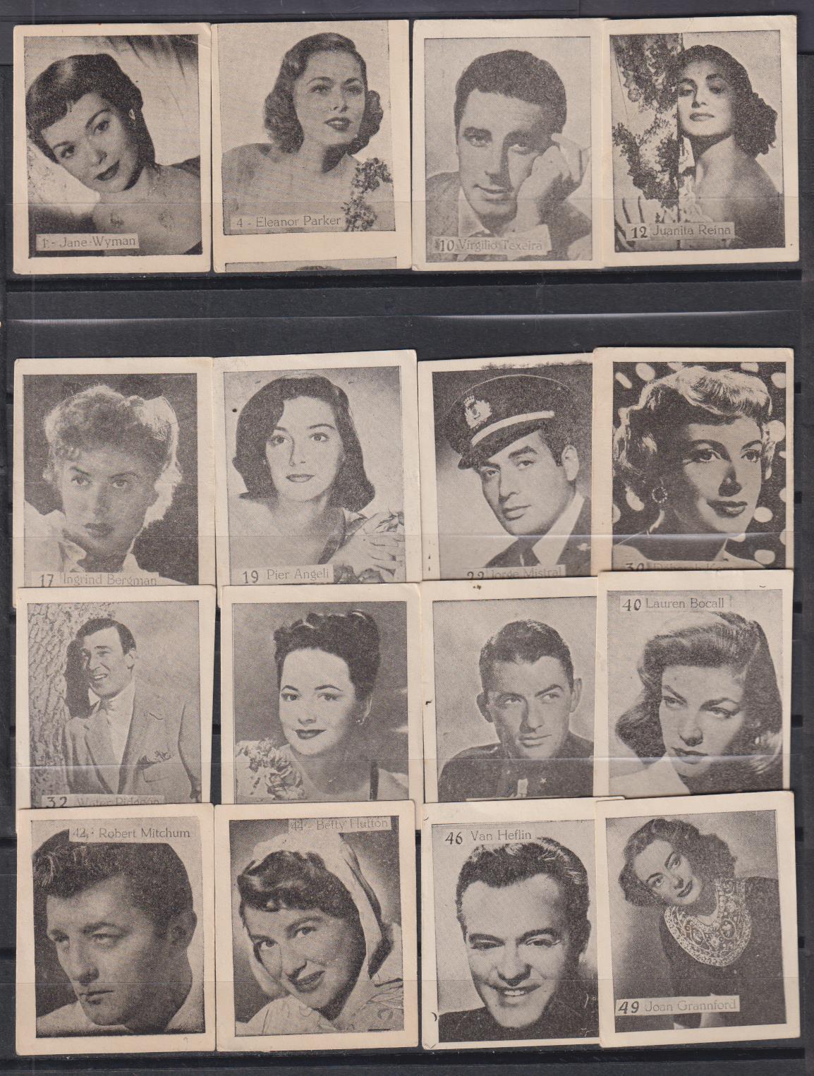 Artistas de Cine. Lote de 12 Cromos (6x5) nº 1, 4, 10, 12, 17, 19, 22, 30, 32, 33, 36, 40, 42, 44, 46, 49