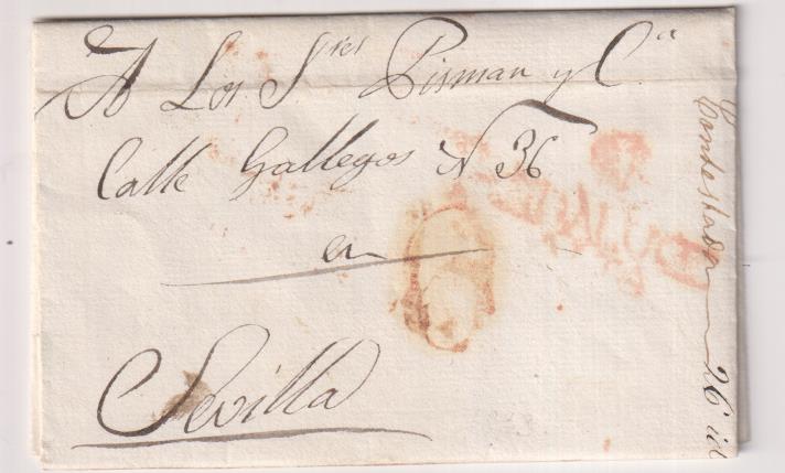 carta DE JAÉN A Sevilla DEL 16 jun. 1833, con marca 5 R. y porteo 6 R. MUY ESCASA