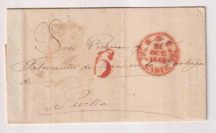 Carta de Cádiz a Sevilla del 31 Oct. 1842, con Baeza 29 R. y porteo 6 R. BONITA CARTA