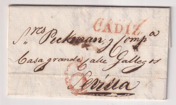 Carta de Cádiz a Sevilla del 2 Feb. 1830, con marca 15 R. y porteo 6 R. BONITA CARTA