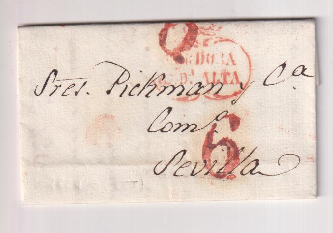 Carta de Córdoba a Sevilla del 31 Oct. 1834, con marca 6 R. y porteo 6 R