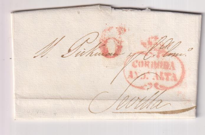 Carta de Córdoba a Sevilla del 10 Jul. 1837, con marca 6 R. y porteo 6 R