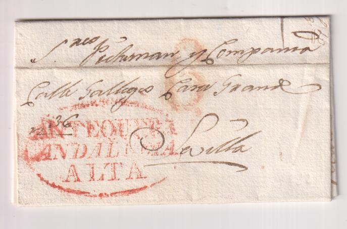 Carta de Antequera a Sevilla del 25 Jul. 1832, con marca 4 R. y porteo 6 R., MUY ESCASA