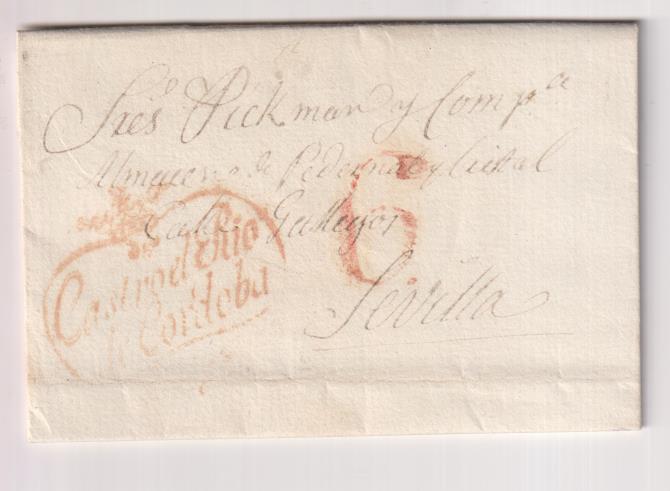Carta de Castro del Río a Sevilla del 4 Oct. 1832, con marca 2 R. y porteo 6 R., MUY RARA (RR)