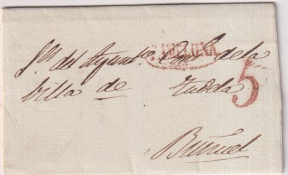 Carta de Pamplona a Buñuel del 16 Dic. 1839 con marca 33R. y porteo 5 R