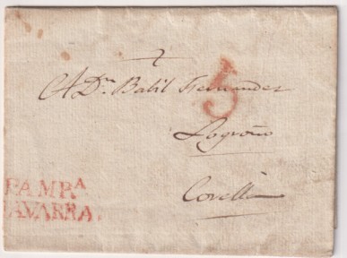 Carta de Pamplona a Corella del 2 de Jun. 1827 con marca 31R. y porteo 5 R