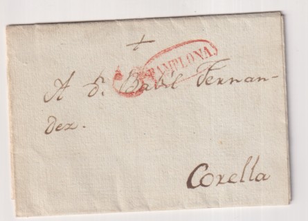 Carta de Pamplona a Corella del 22 jun. 1837 con marca 33R y porteo 5 R