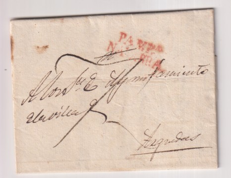 Carta de Pamplona a Arguedas del 8 Ago. 1820 con marca 24R