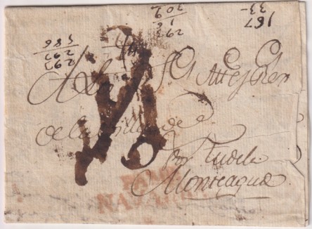 Carta de Pamplona a Tudela-Monteagudo del 12 Jul. 1817 con marca 24R