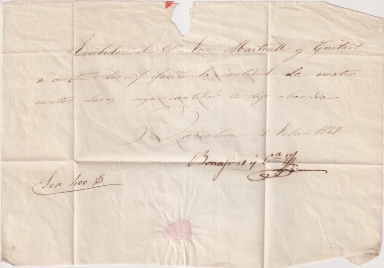 Carta de Martorell a Barcelona del 26 Feb. 1841