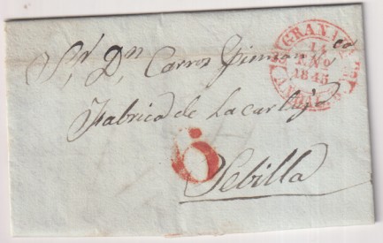 Carta de Granada (Pedro Rueda) a Sevilla (M. Pickman) del 18 Ene. 1845 con Baeza 26R.-1. Interior con un pedido de todo tipo de loza