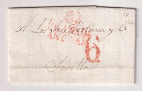Carta de Granada (Fran. Pozo) a Sevilla (M. Pickman) del 17 Sep. 1837. con marca 24R. y Porteo 6R. Carta con un pedido de infinidad de artículos de-