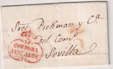 Carta de Córdoba (Gálbez y M.) a Sevilla (M. de Pickman) del 28 jun. 1832 con Marca 6R. y porteo 6R. Bella carta con muy Bonita marca