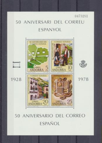 Andorra 1978. 50 aniversario del Correo Español, Hoja Bloque Edifil 116