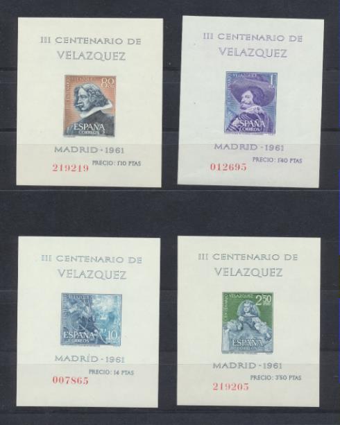1961. Centenario de Velázquez. Hojitas sin dentar. Edifil 1344-47 **