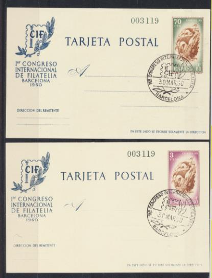Tarjeta Postal (2) Primer Congreso Internacional de Filatelia Barcelona 1960