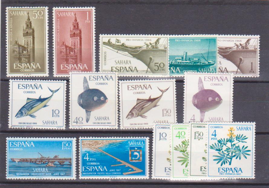Sahara Español 1963-67. 5 Series completas. Edifil 215-16 **, 249-51 **, 252-55 **, 256-59 **, 260-61 **