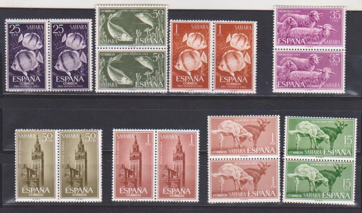 1962-1963. Sahara Español. 3 Series Completas, Parejas. Edifil 209-11 **, 212-14 **, 215-16 **