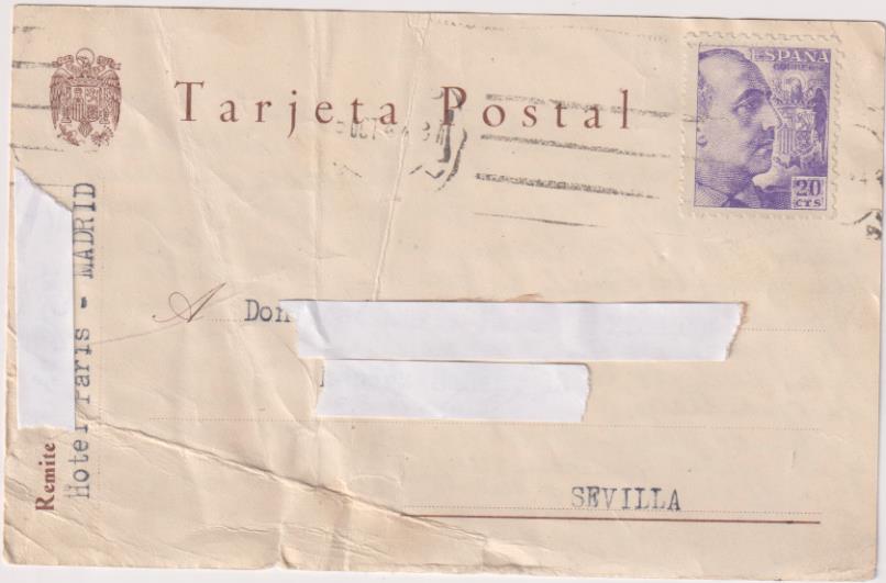 Tarjeta Entero Postal. De Madrid a Sevilla del 4de octubre de 1944