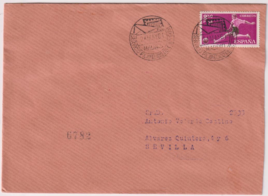 Carta de Madrid a Sevilla del 24 de mayo de 1961. Bonito franqueo y fechadores