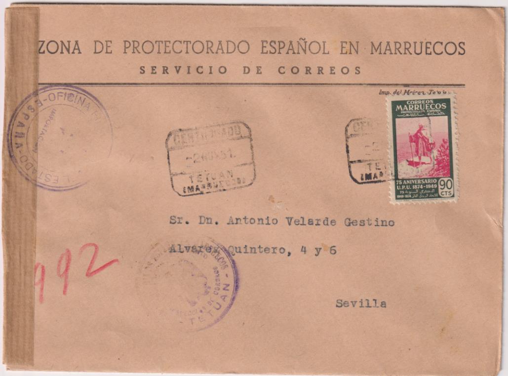 Carta con Membrete. Zona de Protectorado Español en Marruecos. Carta de Tetuán a Sevilla del 2 de Noviembre de 1951
