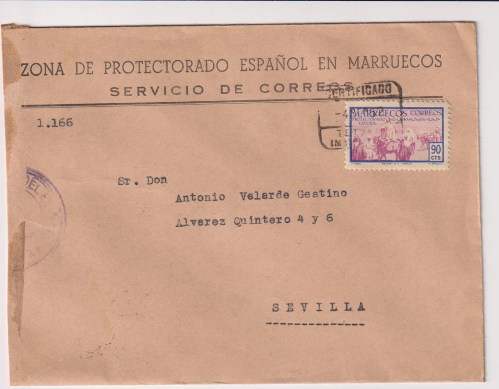 Cartas con Membrete. Zona de Protectorado Español en marruecos. Carta de Tetuán a Sevilla del 4 de Marzo de 1952