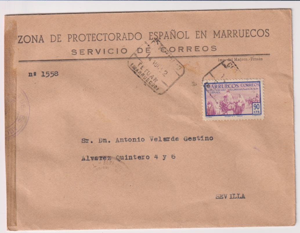 Carta con Membrete. Zona de Protectorado Español en Marruecos. Carta de Tetuán a Sevilla del 14 de Abril de 1952