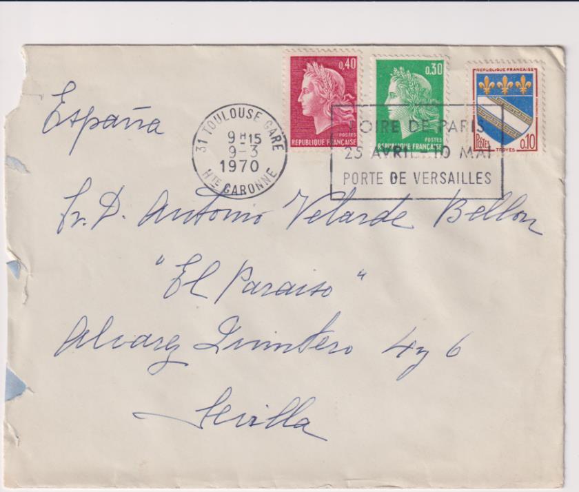 Carta de Toulouse a Sevilla del 9 de marzo de 1970