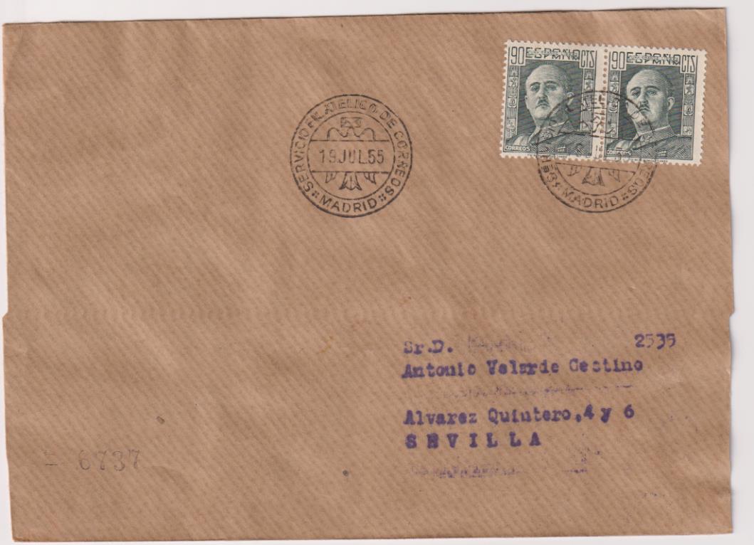 Carta de Madrid a Sevilla del 19 de Julio de 1955. Bonito Franqueo y fechadores