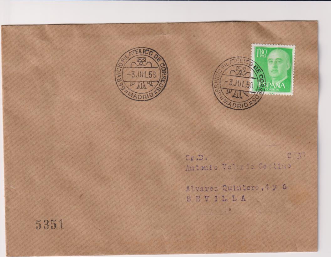 Carta de Madrid a Sevilla del 3 de Julio de 1958. bonito franqueo y fechadores