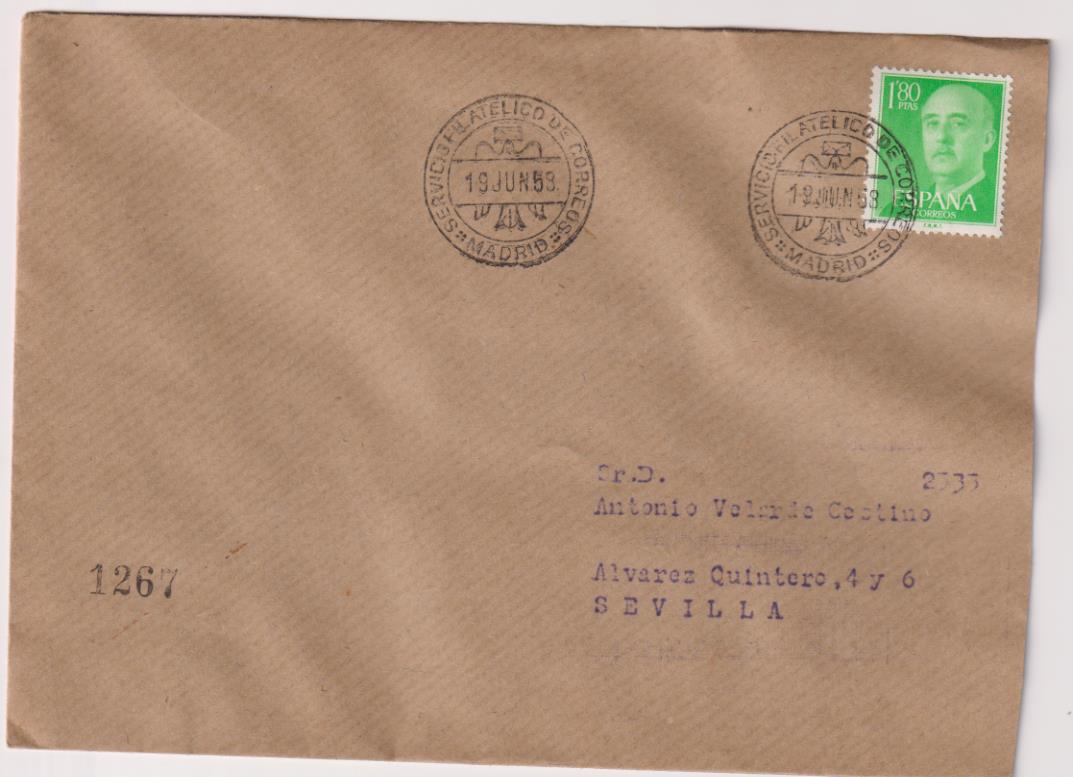 Carta de Madrid a Sevilla del 19 de Junio de 1958. Bonito Franqueo y fechadores